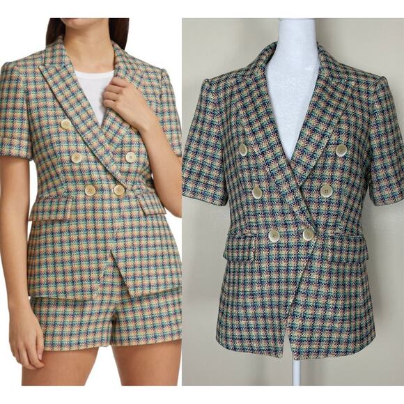 Veronica Beard Jenny Check Dickey 6 Multicolor Short Sleeve Double Breasted